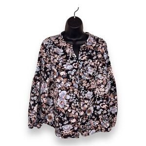 XS DAILY THREAD FLORAL BLOUSE COLORFUL LONG SLEEVE HENLEY NECKLINE